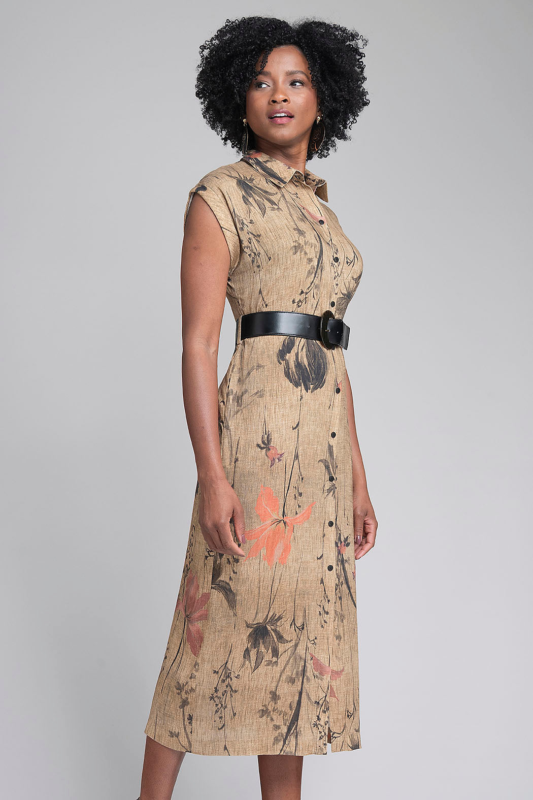 Vestido Largo Estampado Con Cinturon