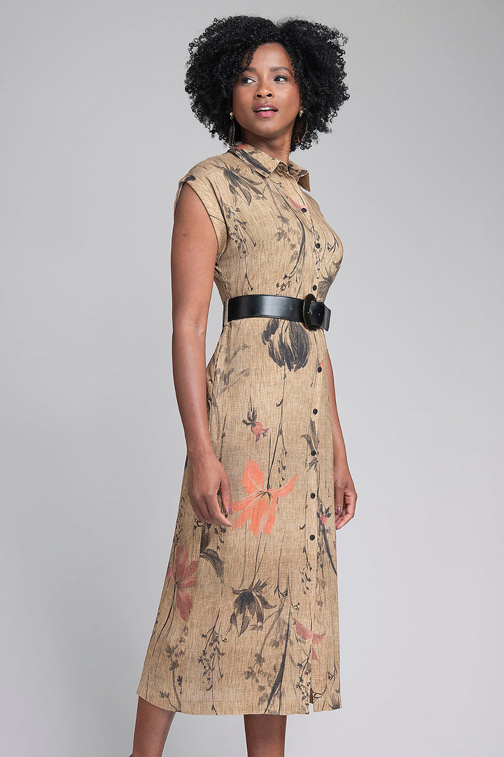 Vestido Largo Estampado Con Cinturon