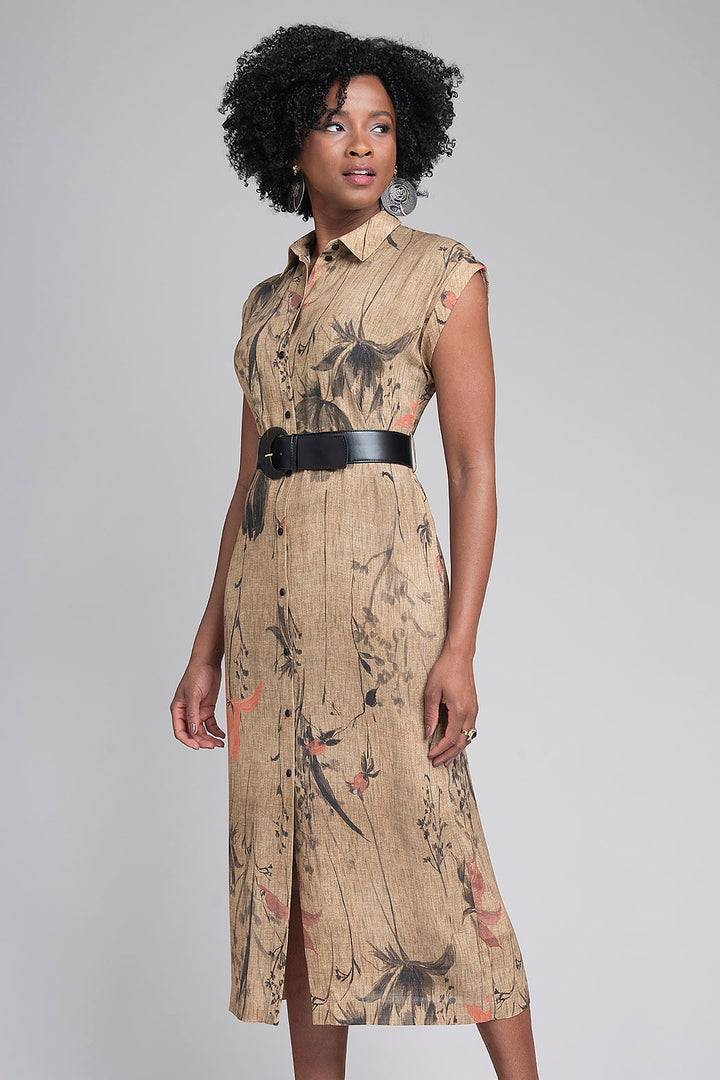 Vestido Largo Estampado Con Cinturon