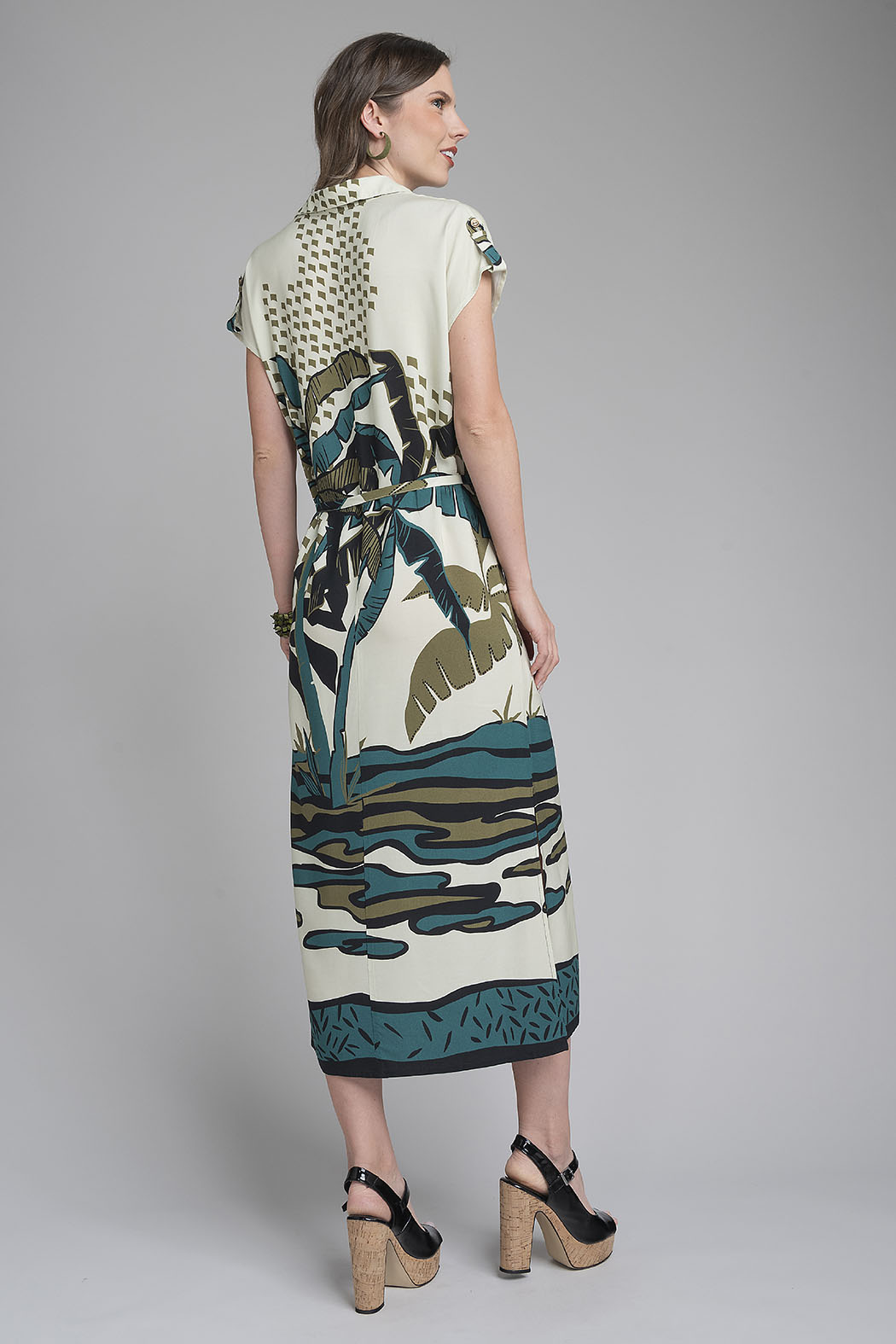 Vestido Largo Estampado De Manga Corta