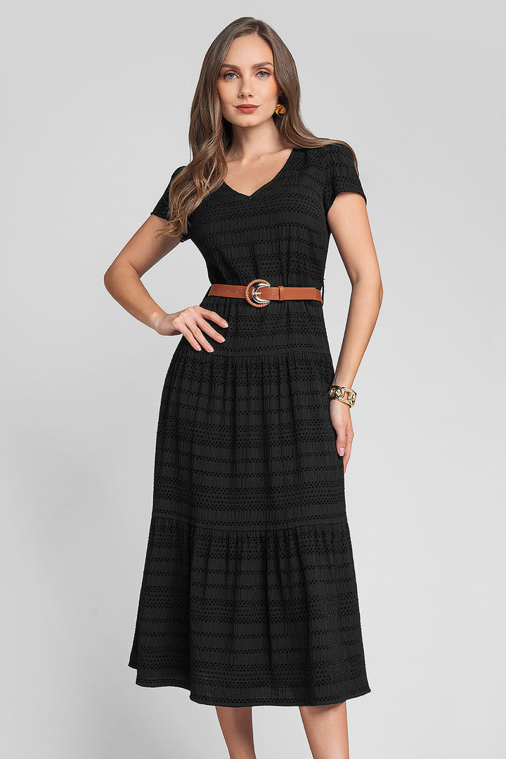 Vestido Largo Liso Con Cinturon