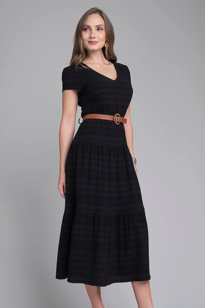 Vestido Largo Liso Con Cinturon