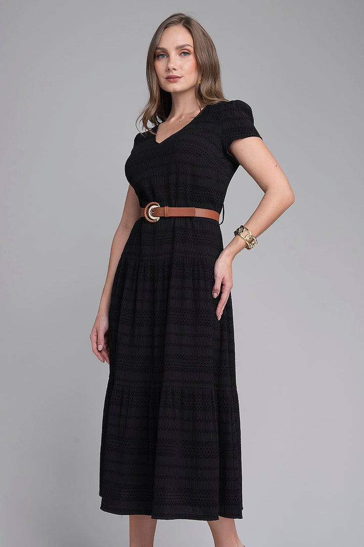 Vestido Largo Liso Con Cinturon