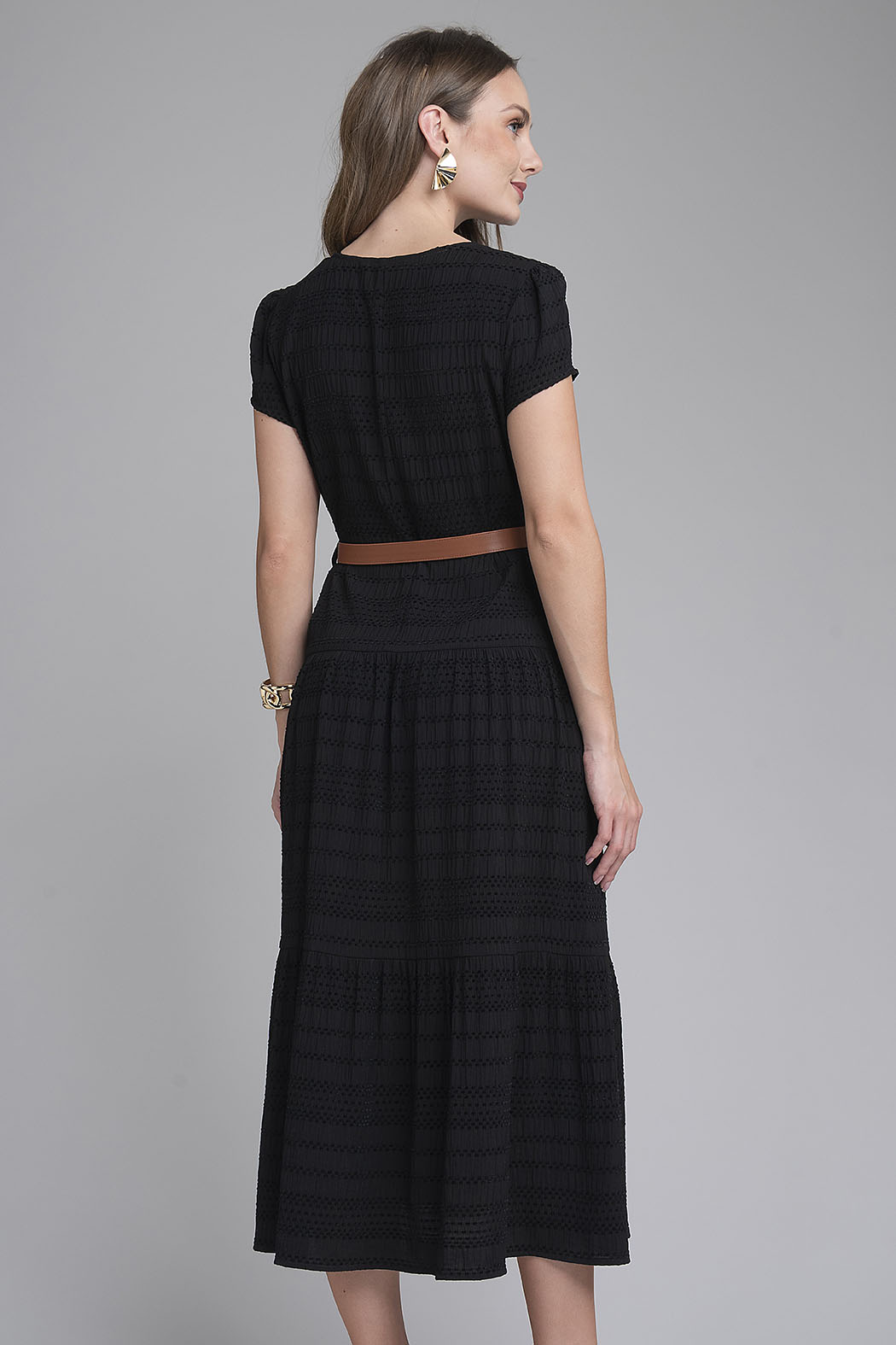 Vestido Largo Liso Con Cinturon