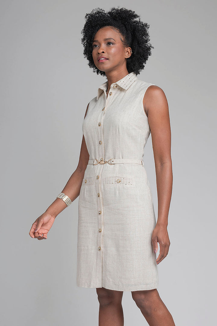 Vestido Jaspeado Con Cinturon