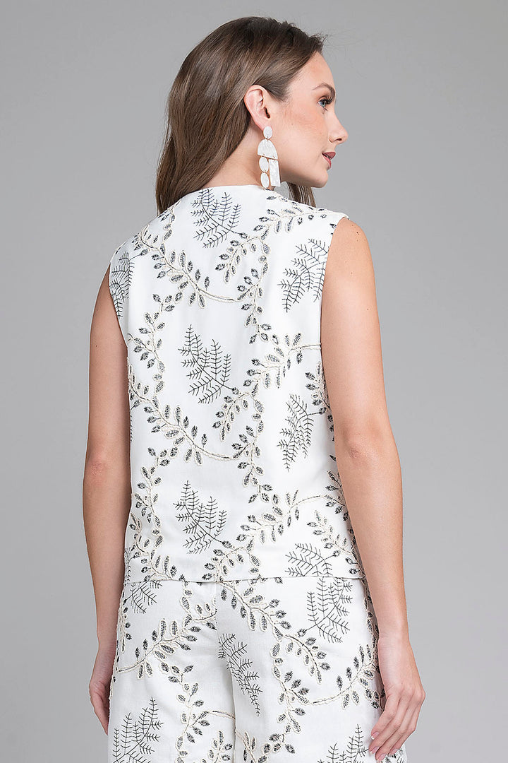 Chaleco Estampado De Flores Bordadas