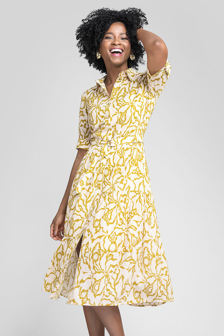 Vestido Estampado Con Manga Corta