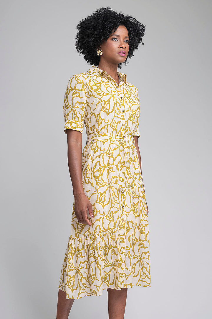 Vestido Estampado Con Manga Corta