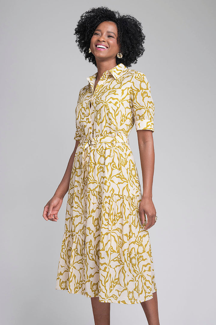 Vestido Estampado Con Manga Corta