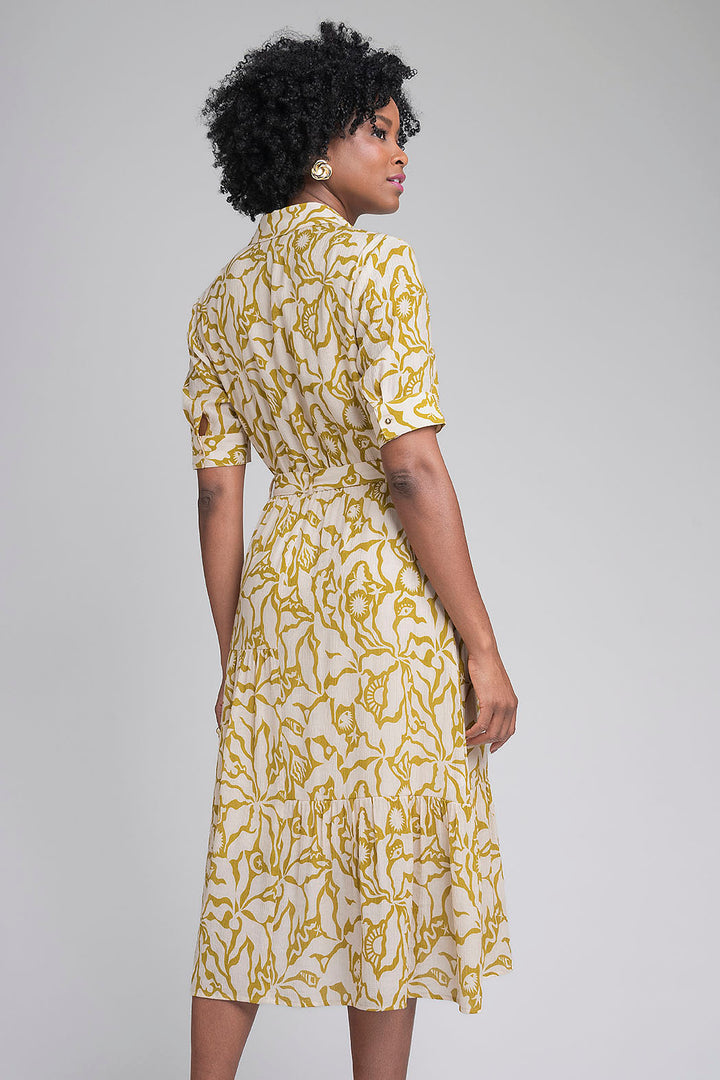 Vestido Estampado Con Manga Corta