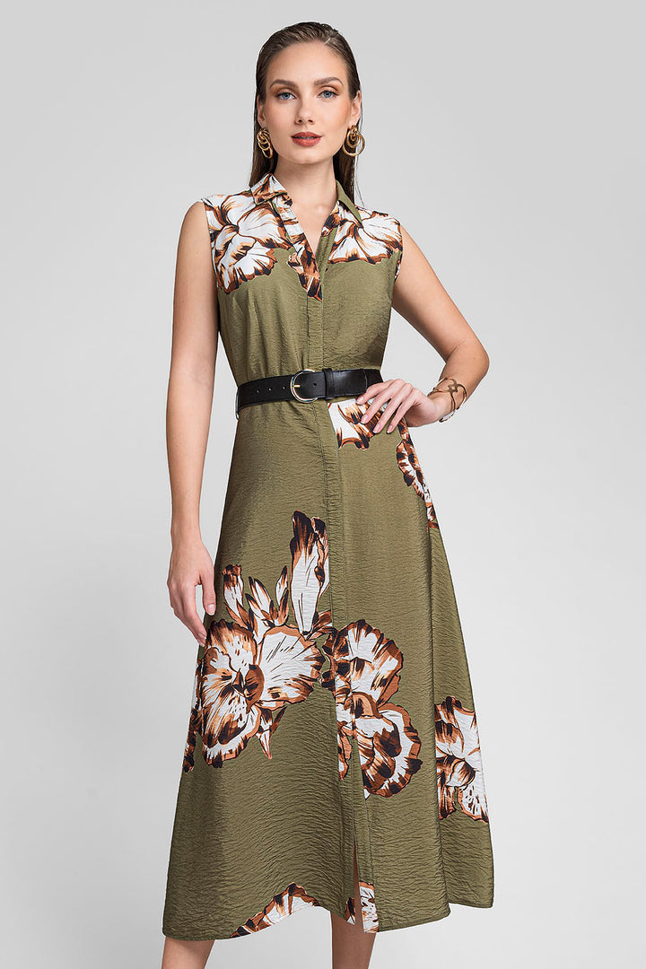 Vestido Largo Estampado Con Cinturon