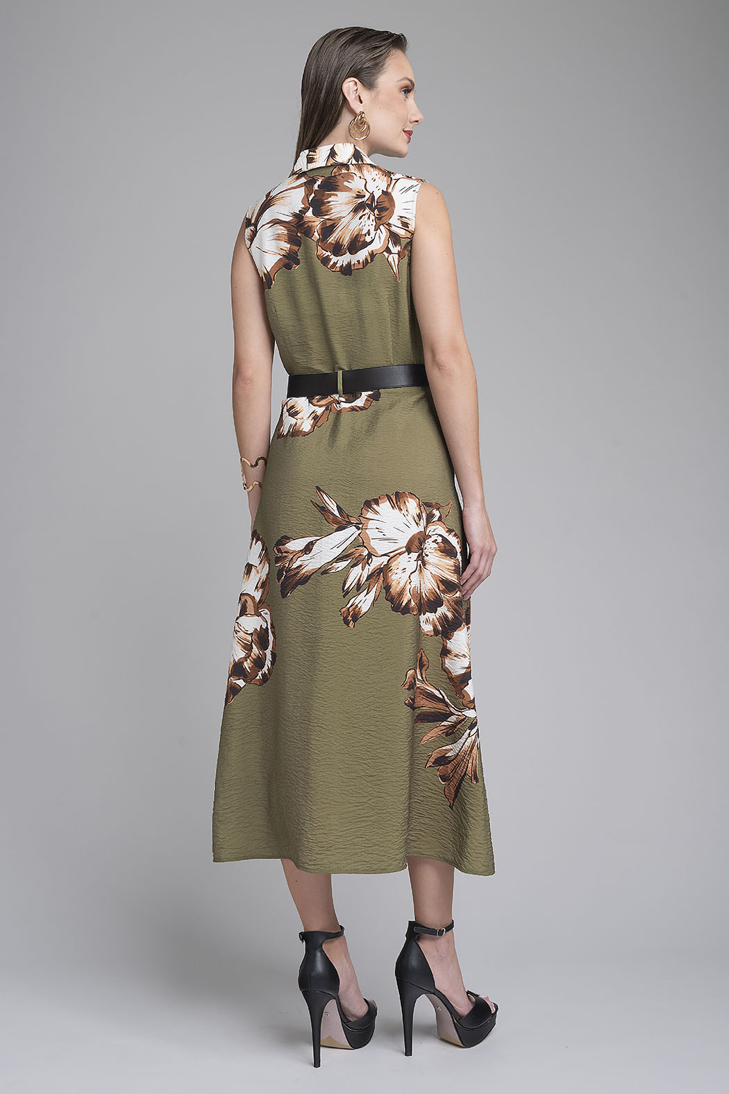 Vestido Largo Estampado Con Cinturon