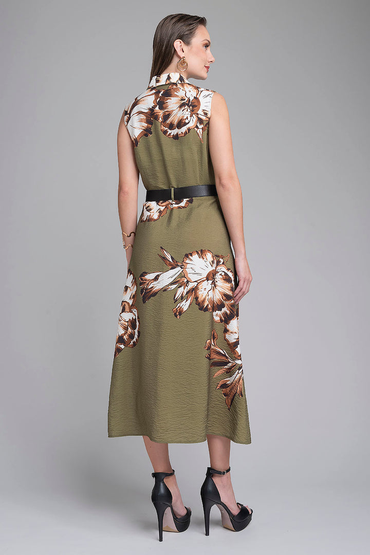 Vestido Largo Estampado Con Cinturon