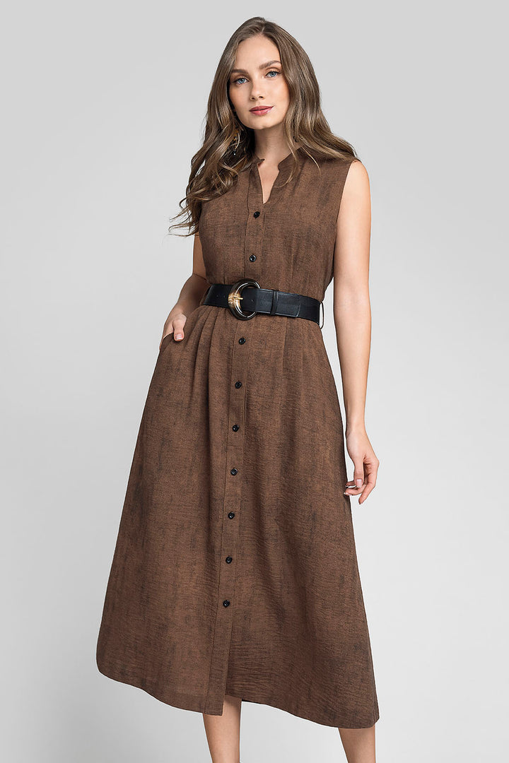 Vestido Largo Jaspeado Con Cinturon