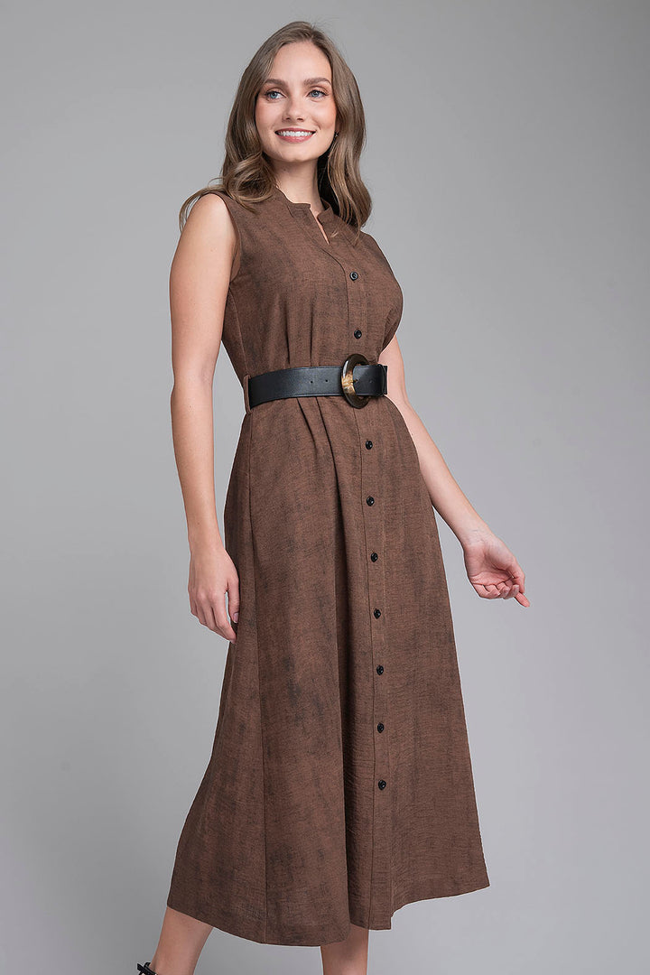 Vestido Largo Jaspeado Con Cinturon