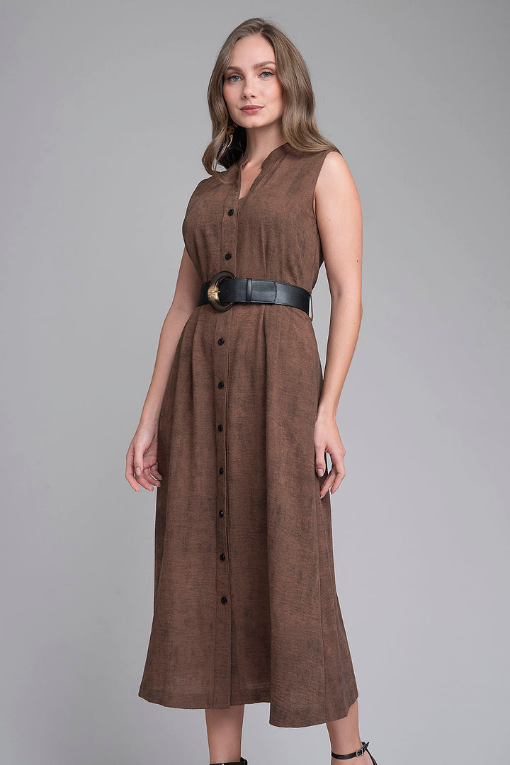Vestido Largo Jaspeado Con Cinturon