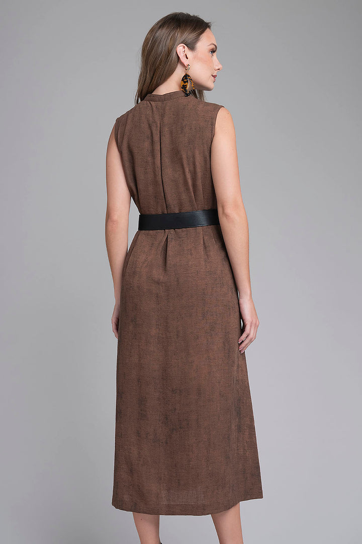 Vestido Largo Jaspeado Con Cinturon