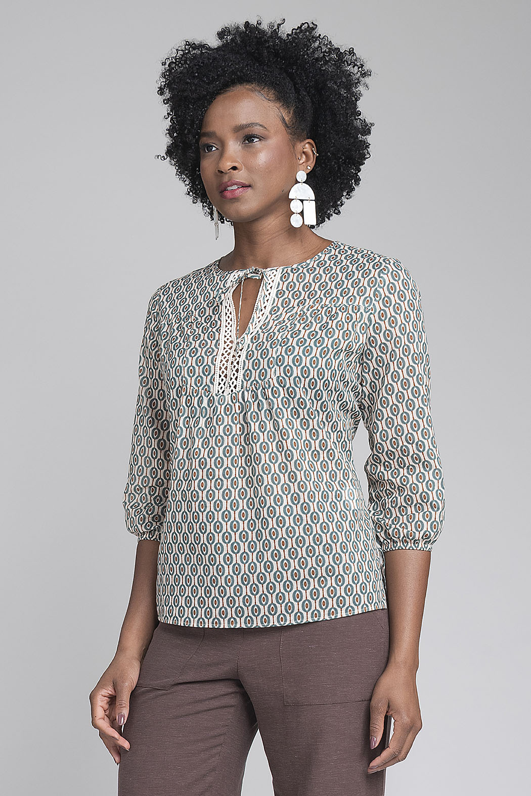Blusa Estampada Con Manga 3/4