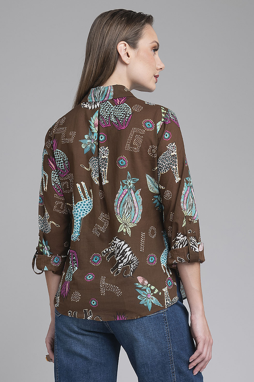 Blusa Camisera Estampada Mangas 3/4