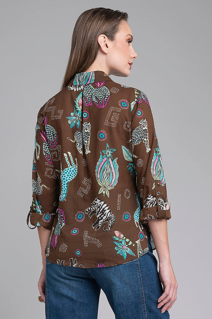 Blusa Camisera Estampada Mangas 3/4