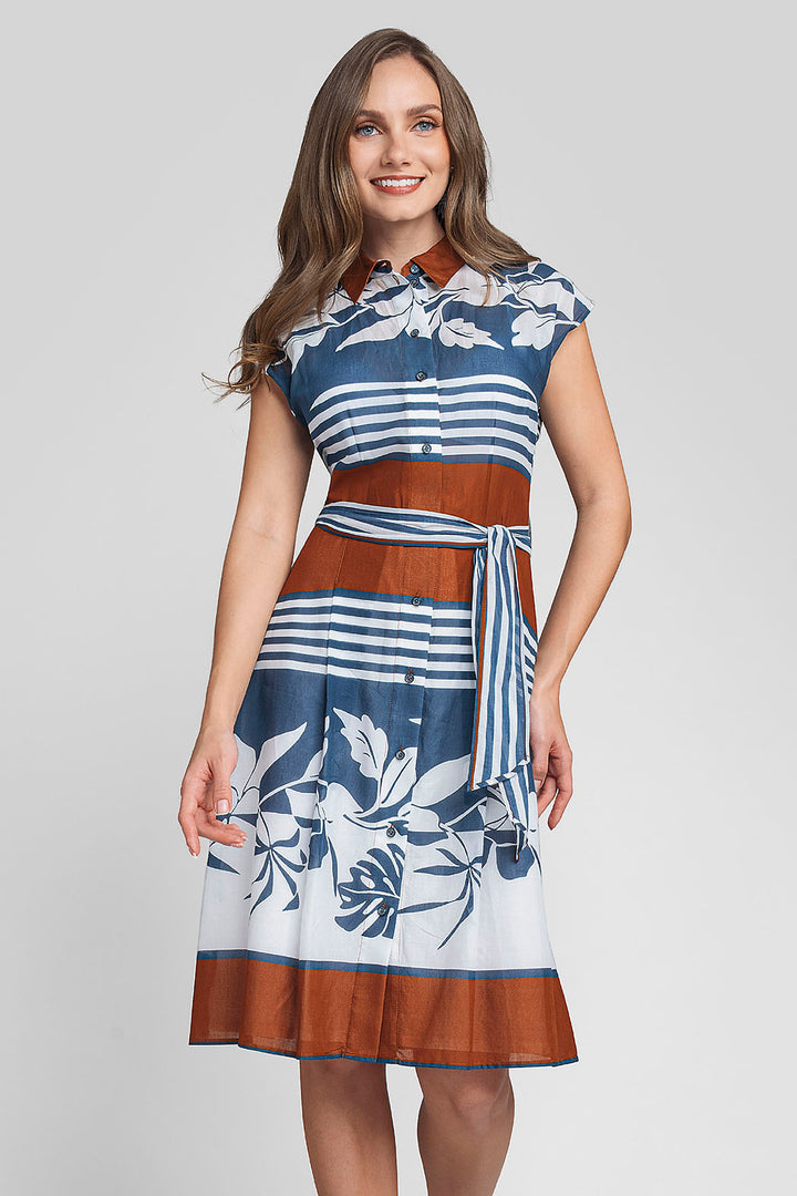 Vestido Estampado Con Manga Corta