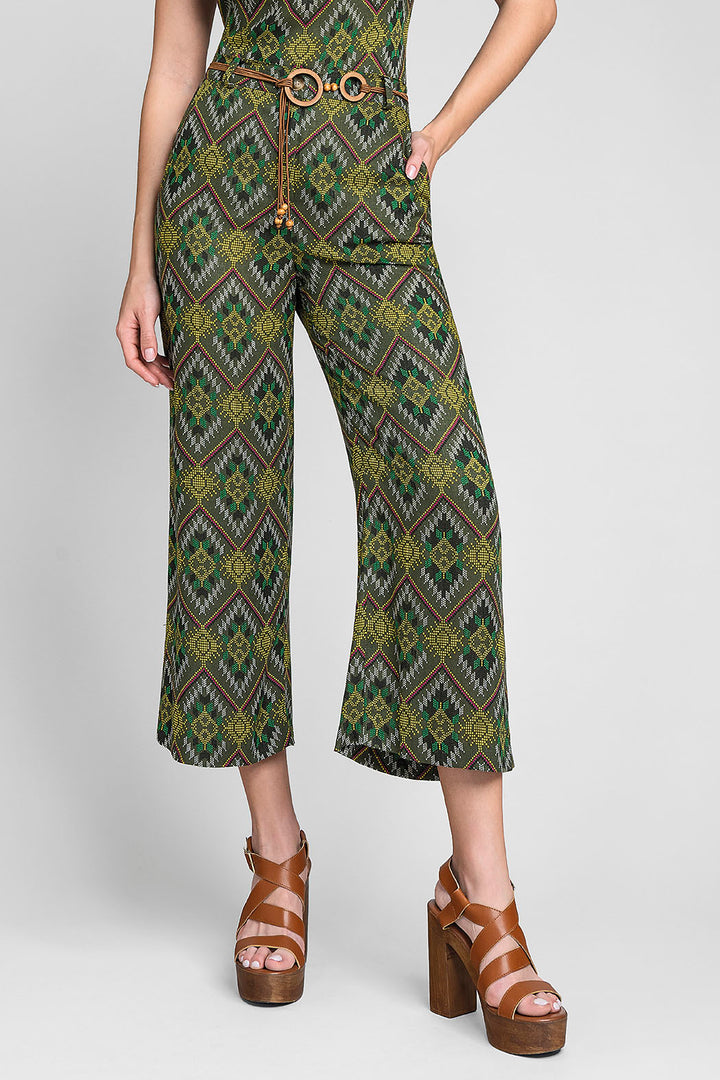 Pantalon Estampado Con Cinturon