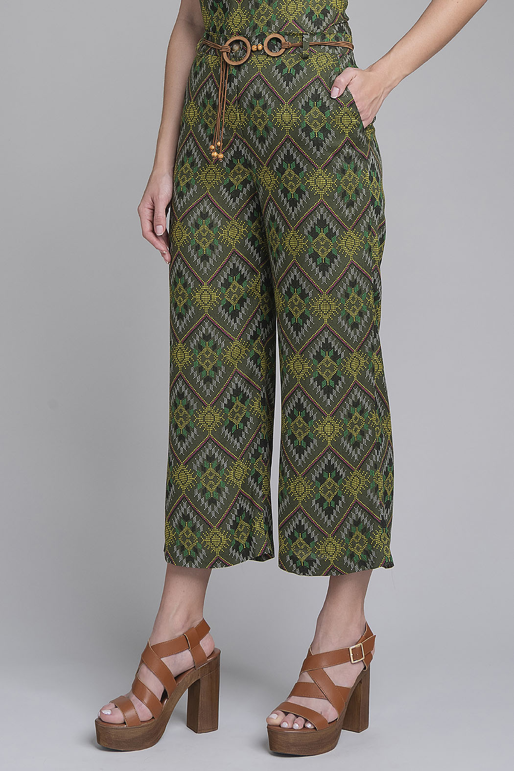 Pantalon Estampado Con Cinturon