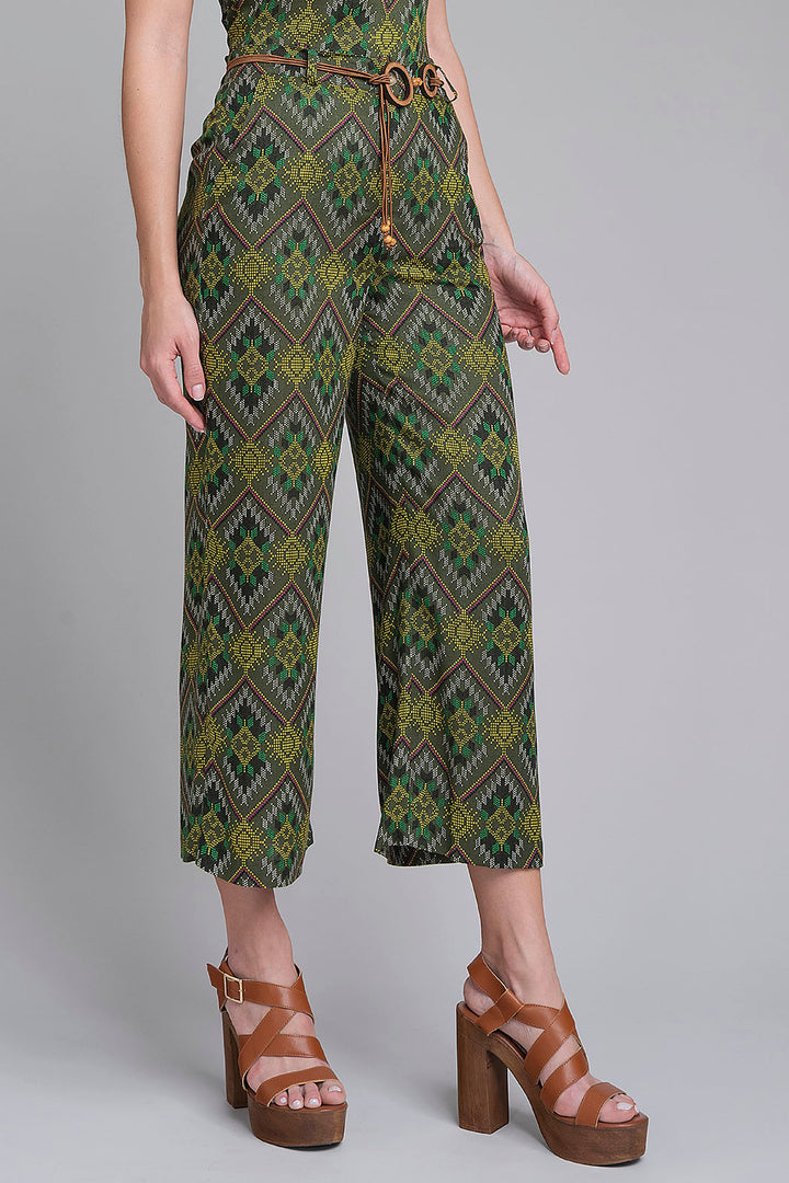 Pantalon Estampado Con Cinturon
