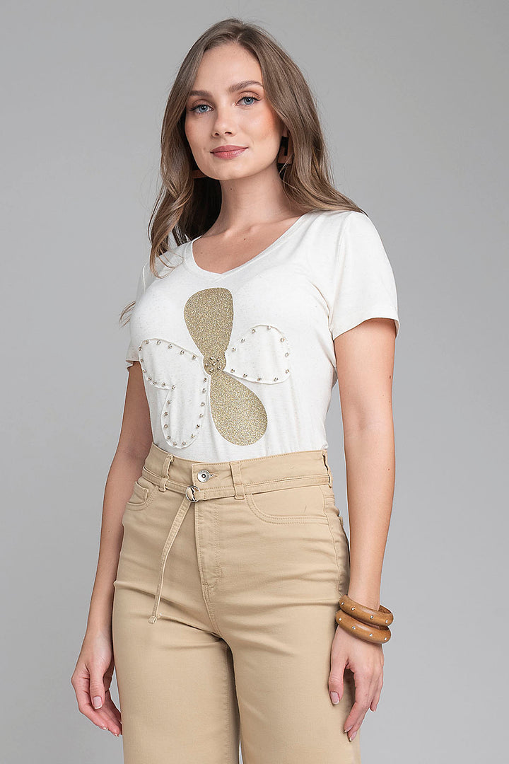 Blusa De Manga Corta Con Estampado De Flor