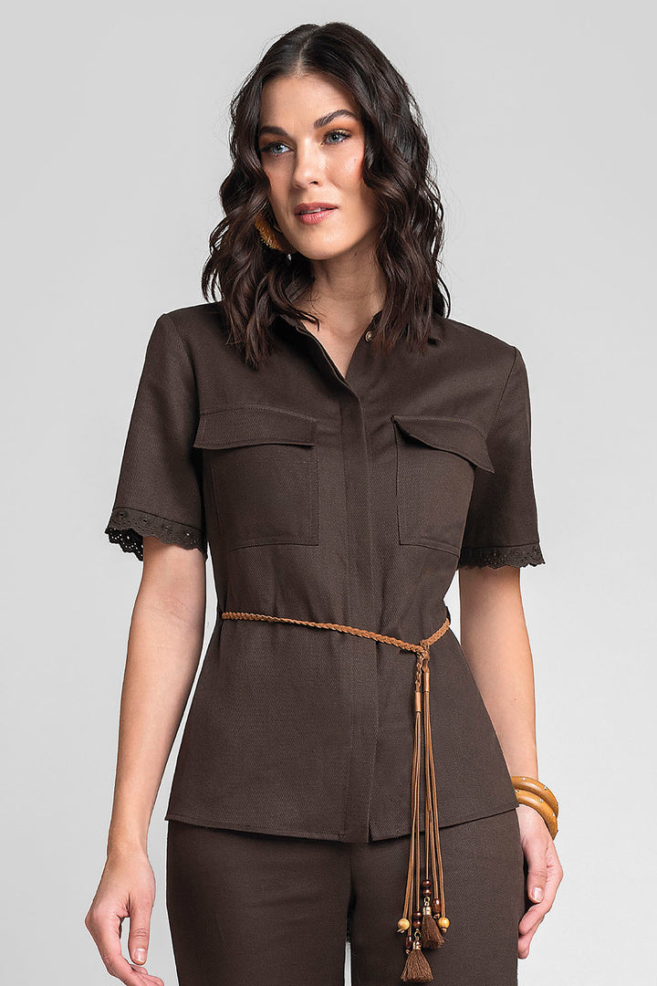 Blusa Camisera Con Manga Corta