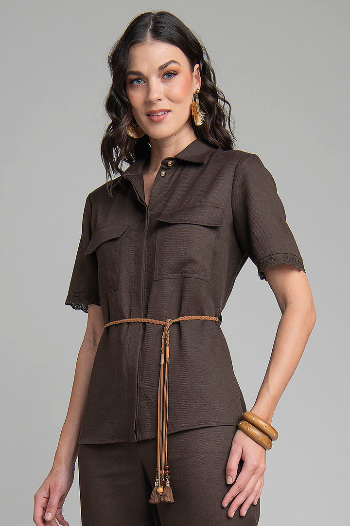 Blusa Camisera Con Manga Corta
