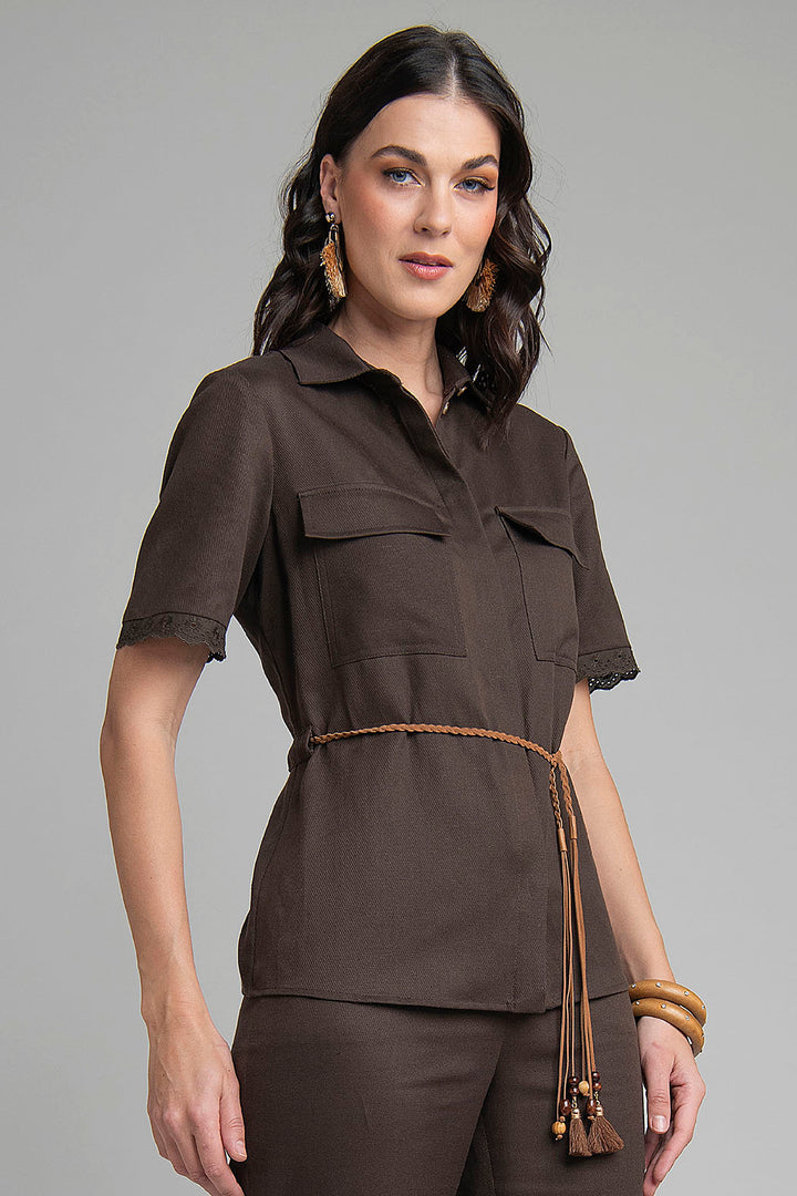 Blusa Camisera Con Manga Corta