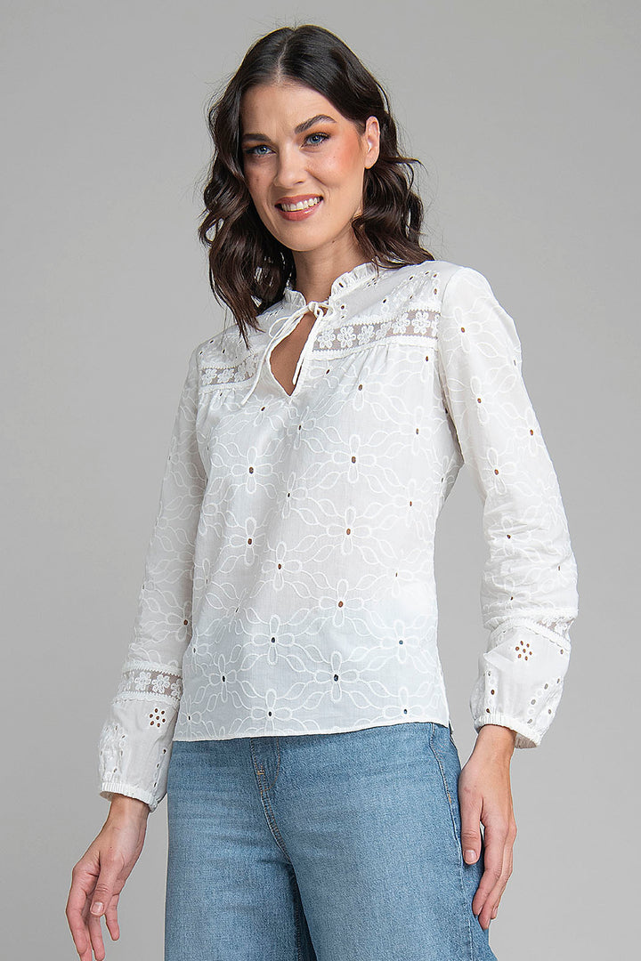 Blusa De Tira Bordada Con Manga Larga