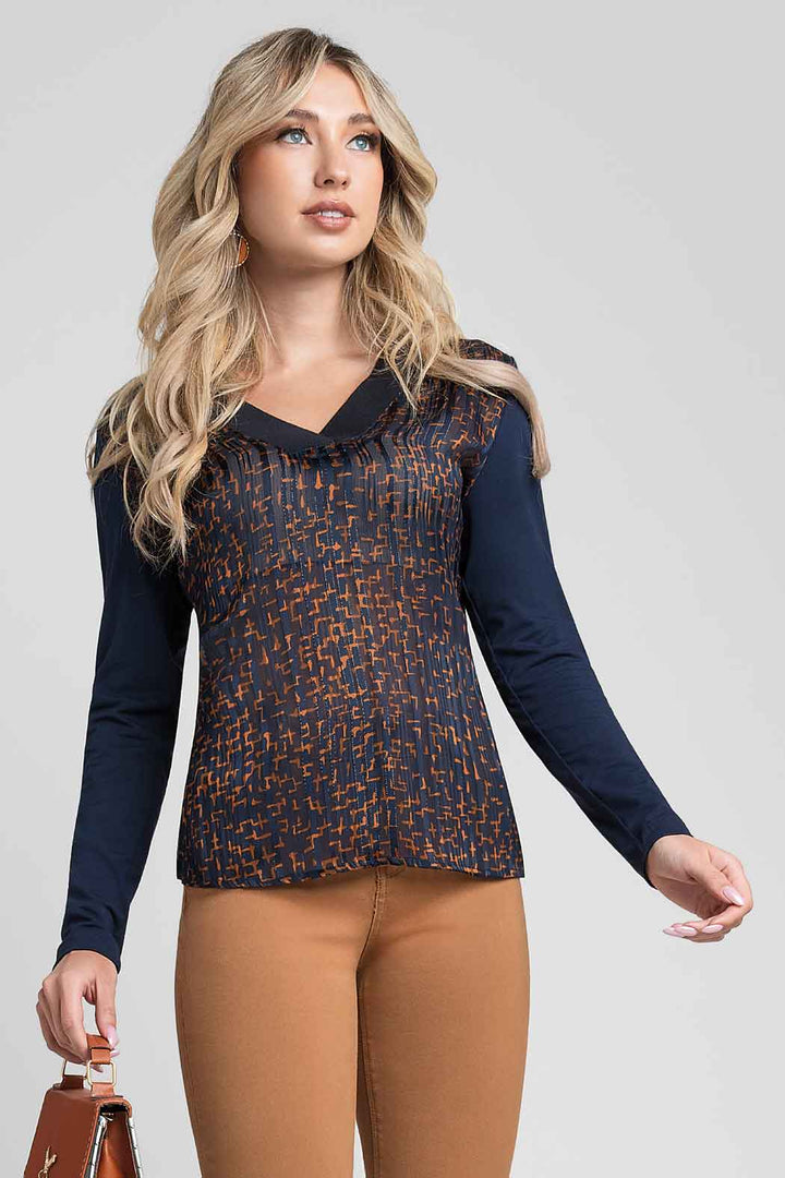 Blusa Estampada Escote V