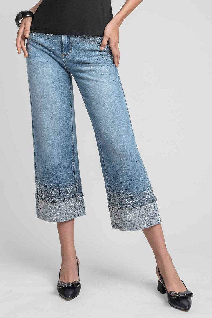 Jeans Corte Recto Con Brillos