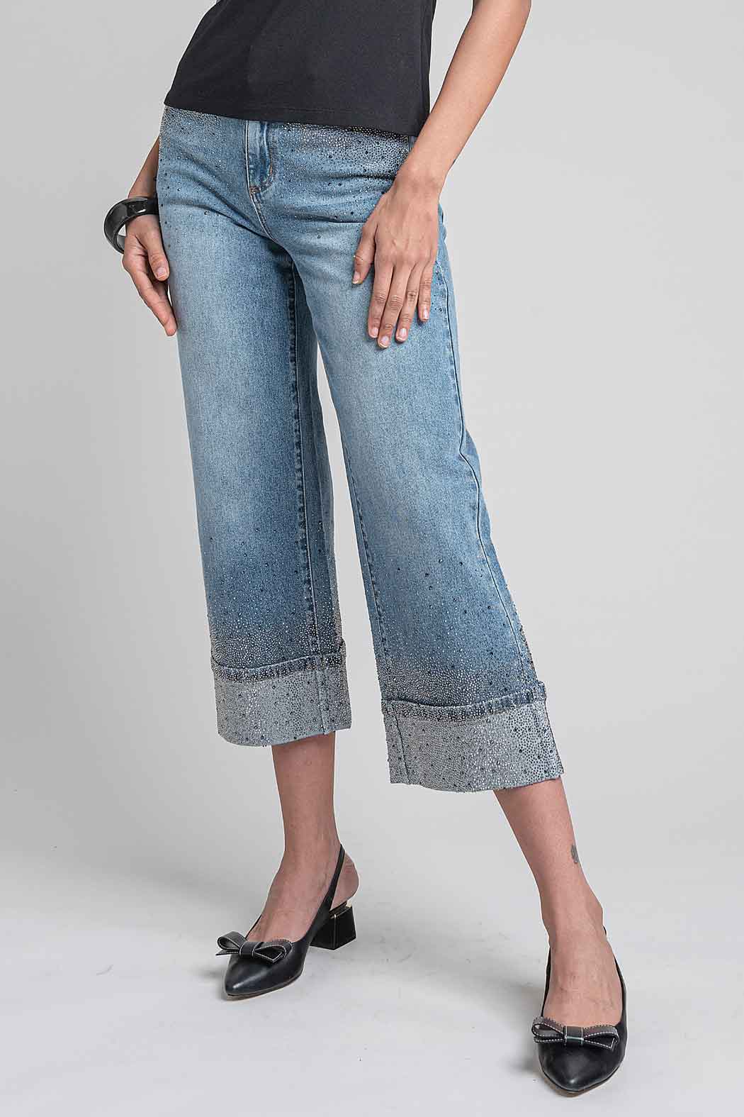 Jeans Corte Recto Con Brillos