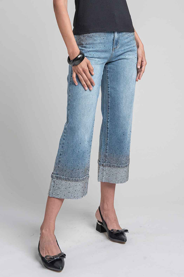 Jeans Corte Recto Con Brillos