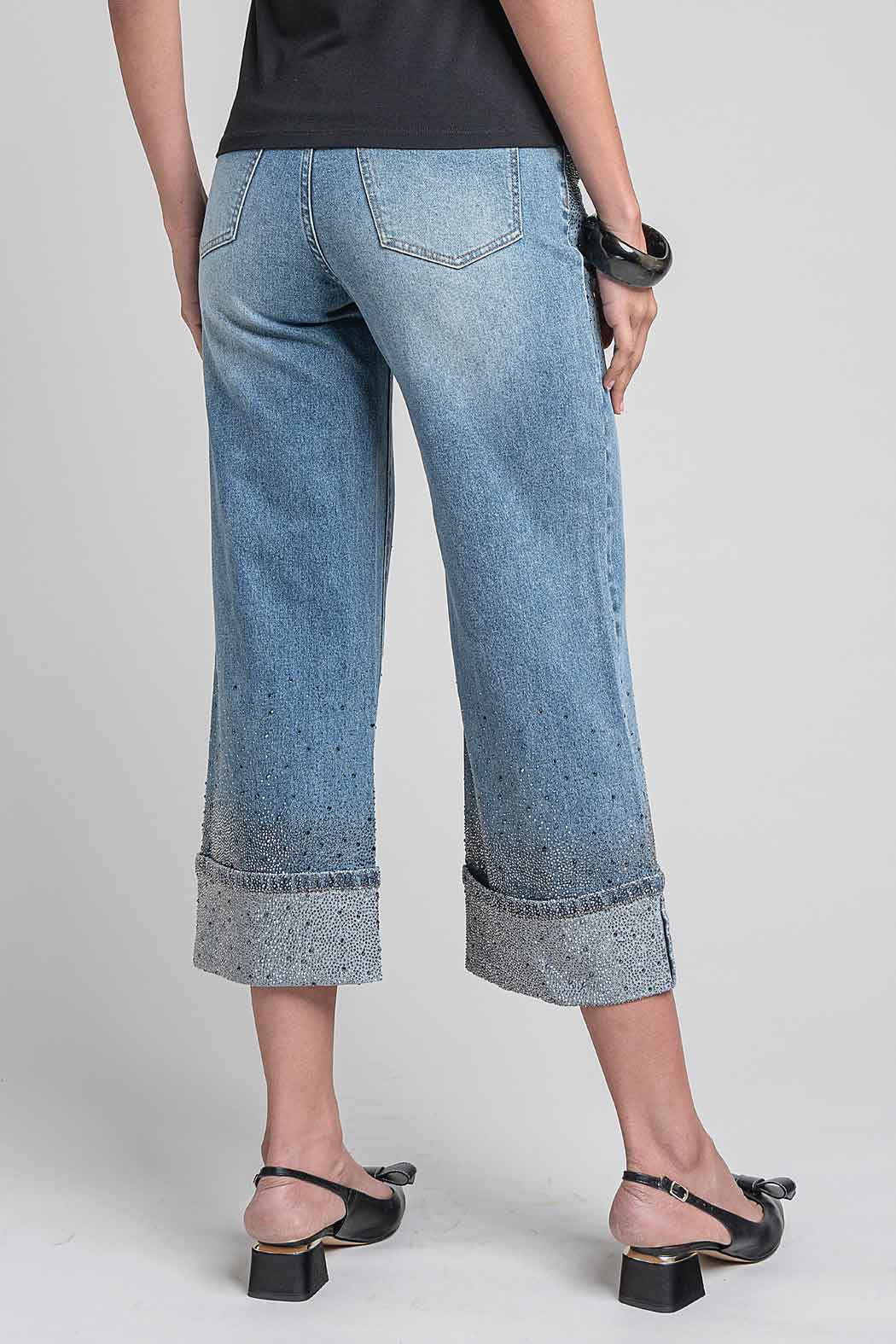 Jeans Corte Recto Con Brillos