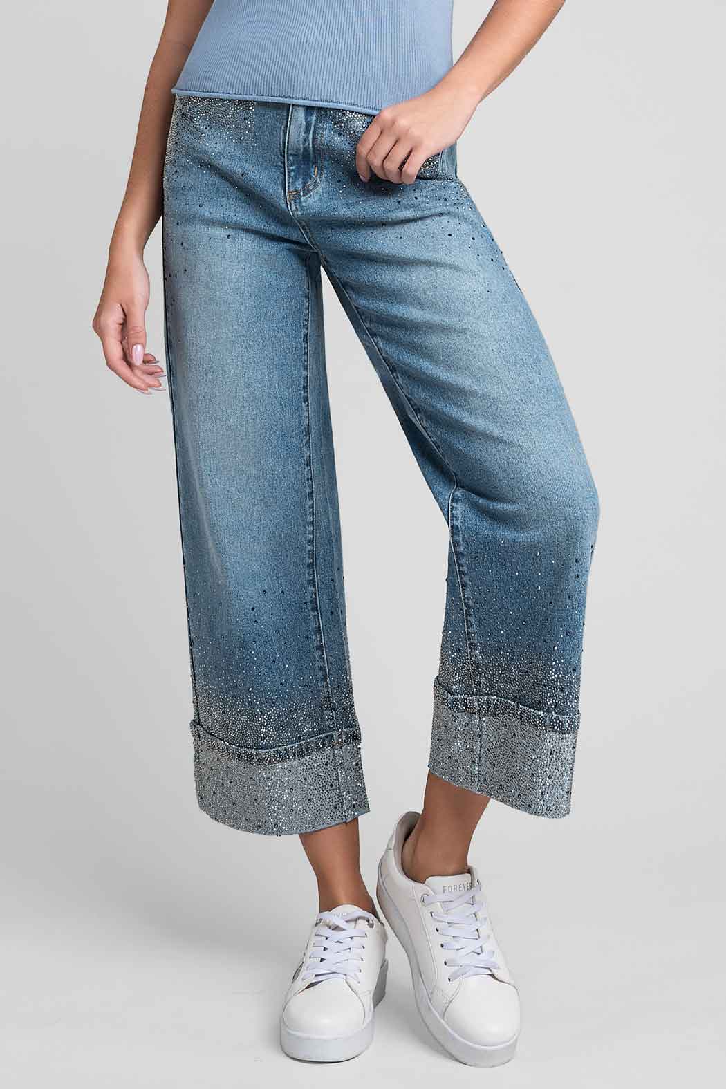 Jeans Corte Recto Con Brillos