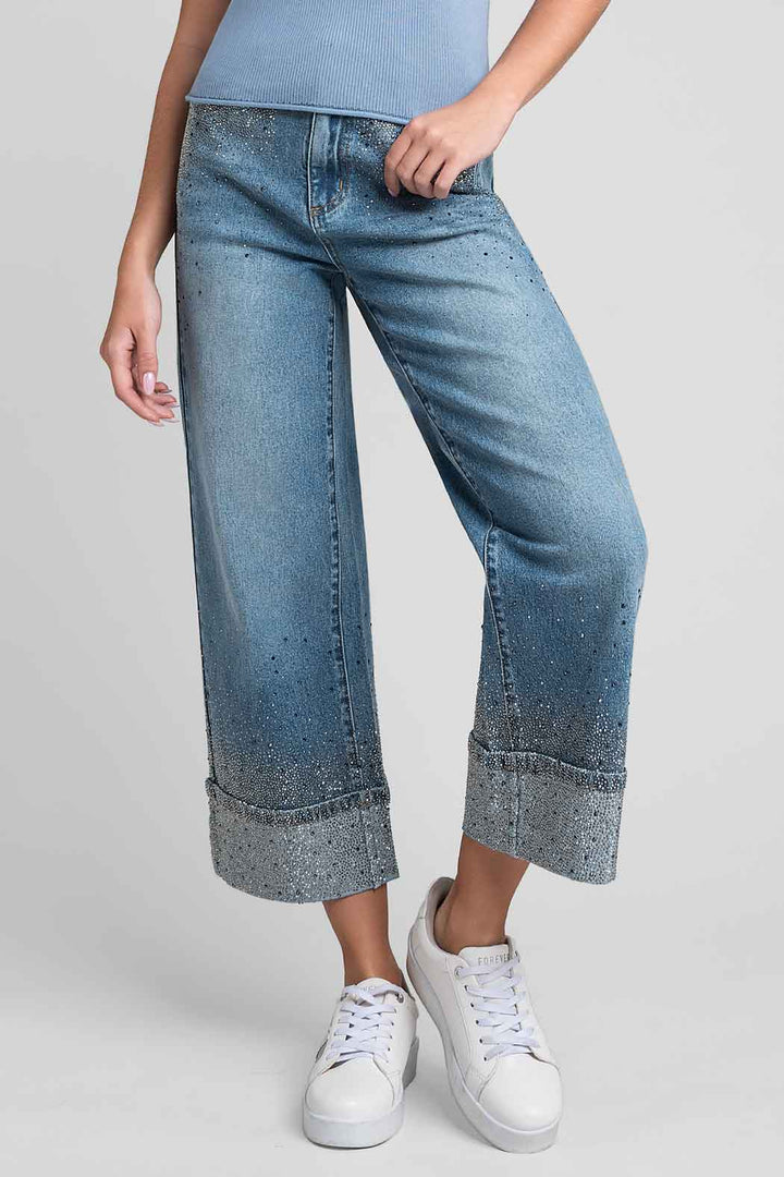 Jeans Corte Recto Con Brillos