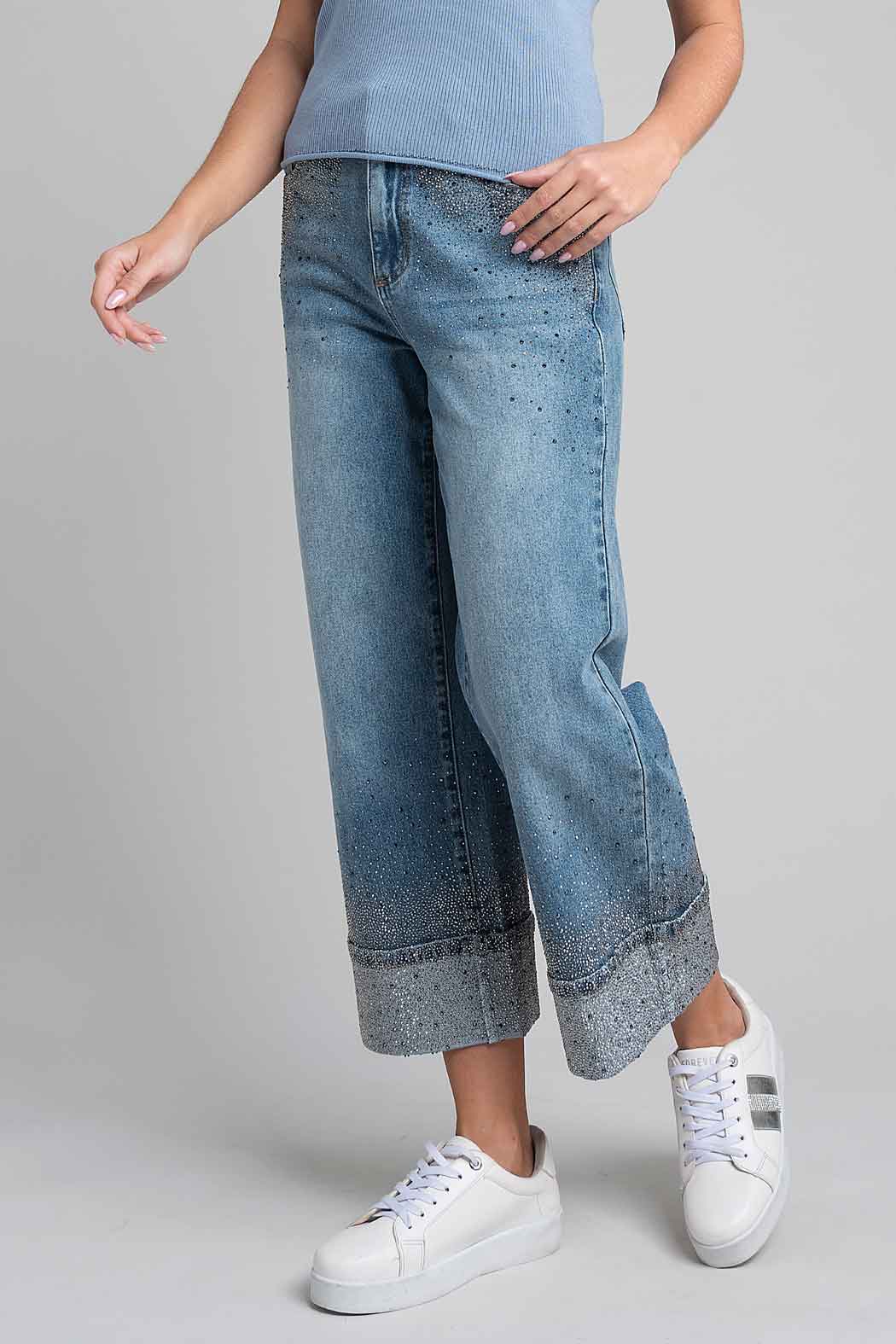 Jeans Corte Recto Con Brillos