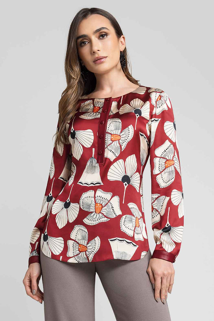 Blusa Estampada Con Botones Al Frente