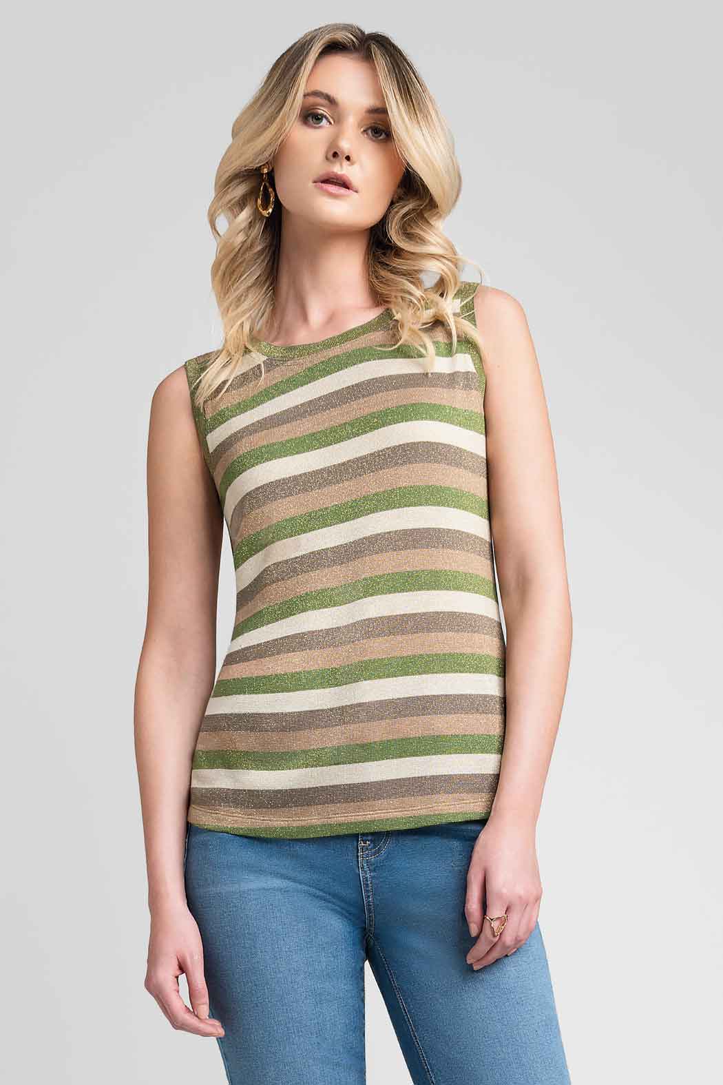 Blusa Sin Mangas Y Estampado De Franjas