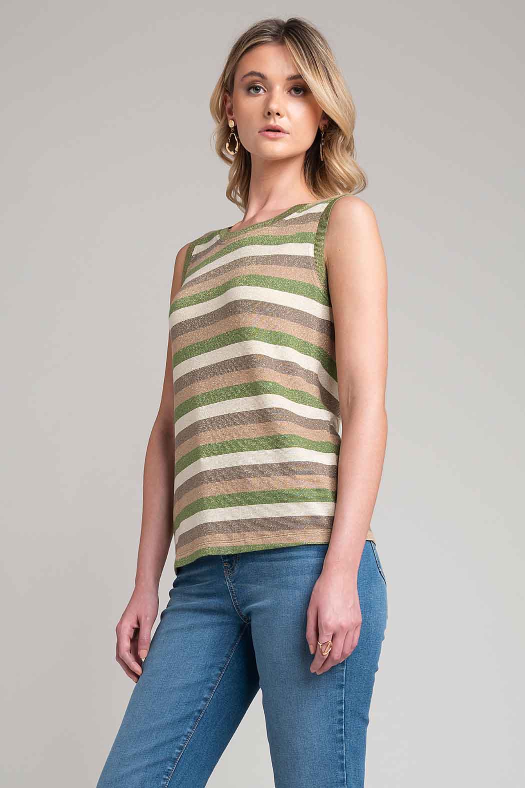 Blusa Sin Mangas Y Estampado De Franjas