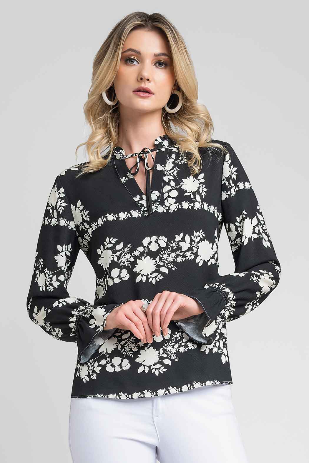 Blusa De Manga Larga Con Estampado Floral