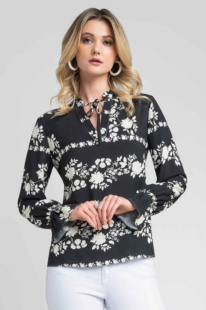 Blusa De Manga Larga Con Estampado Floral