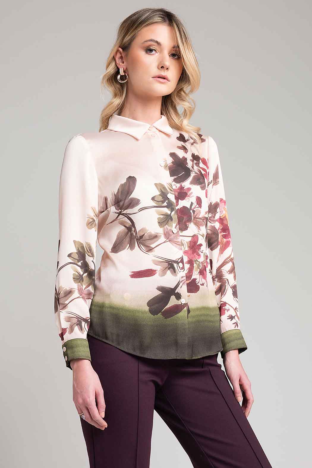 Blusa Camisera Con Estampado Floral