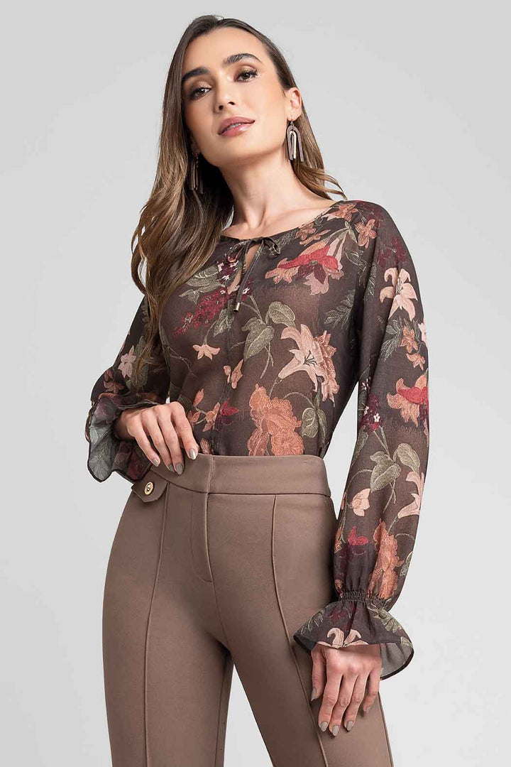Blusa De Manga Larga Con Estampado Floral