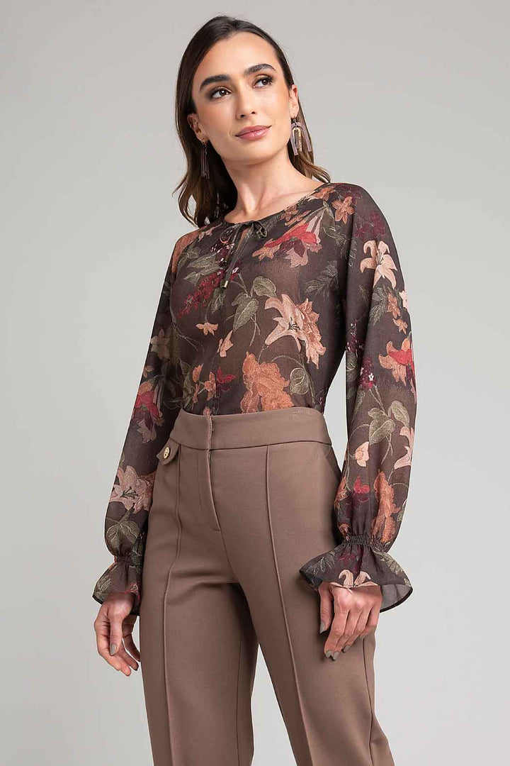 Blusa De Manga Larga Con Estampado Floral