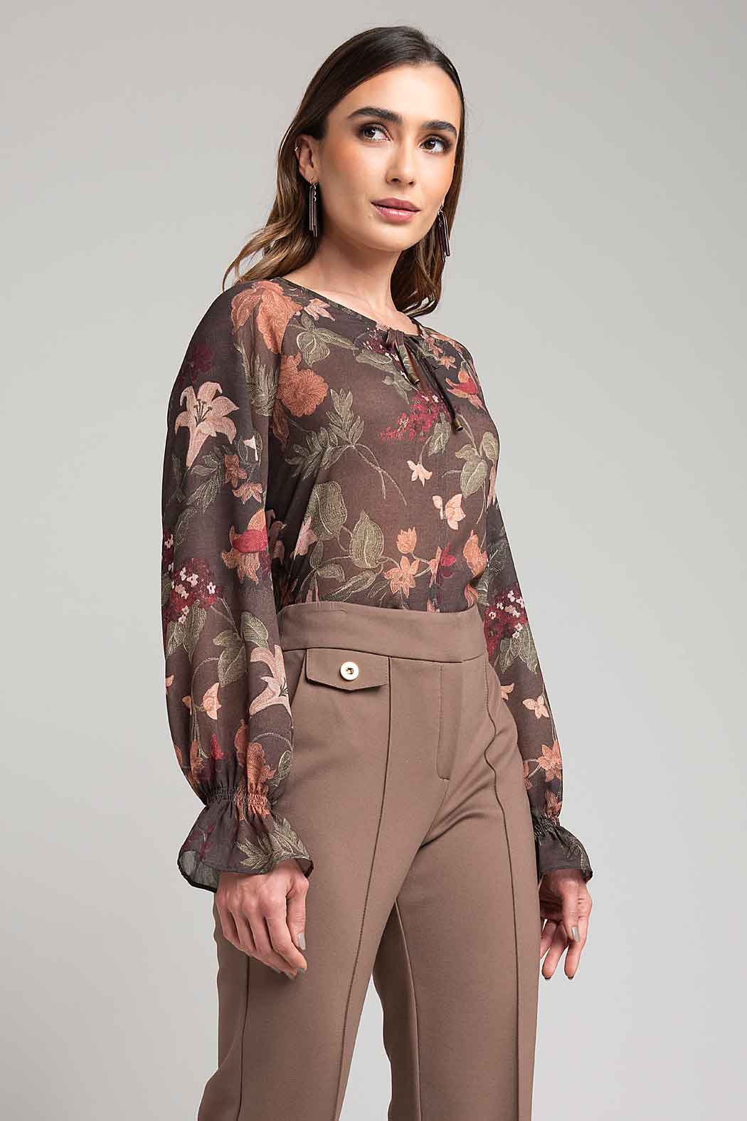 Blusa De Manga Larga Con Estampado Floral